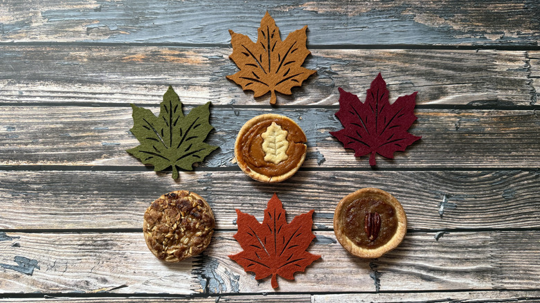 Starbucks mini pies and leaf decorations
