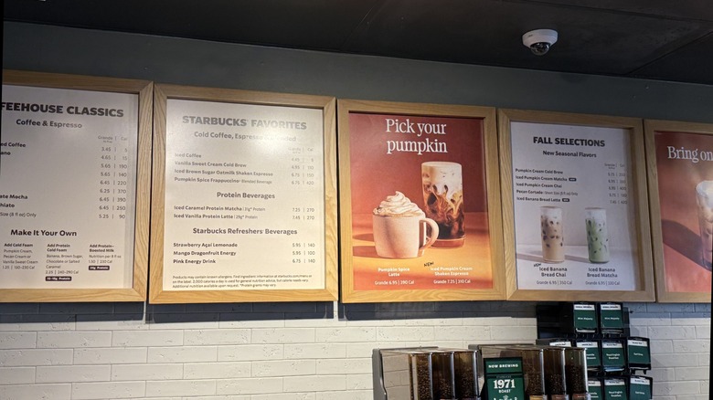 Starbucks menu on a wall
