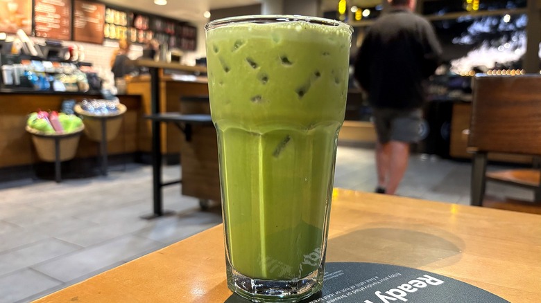 Starbucks Iced Protein Matcha on table in store