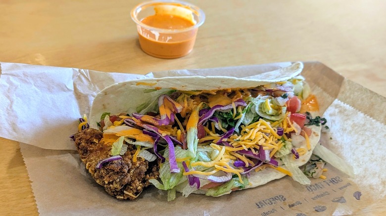 Taco Bell Frank's RedHot Diablo Crispy Chicken Soft Taco with sauce