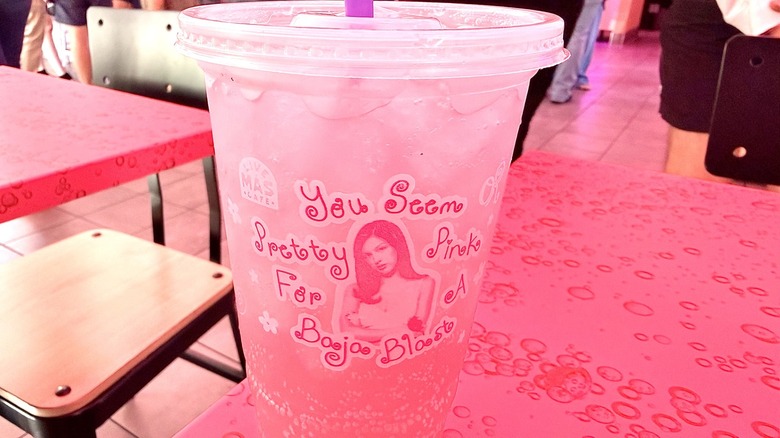 close up of cup of  "You Seem Pretty Pink for a Baja Blast"