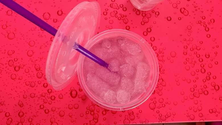 overhead shot of cup of "You Seem Pretty Pink for a Baja Blast"