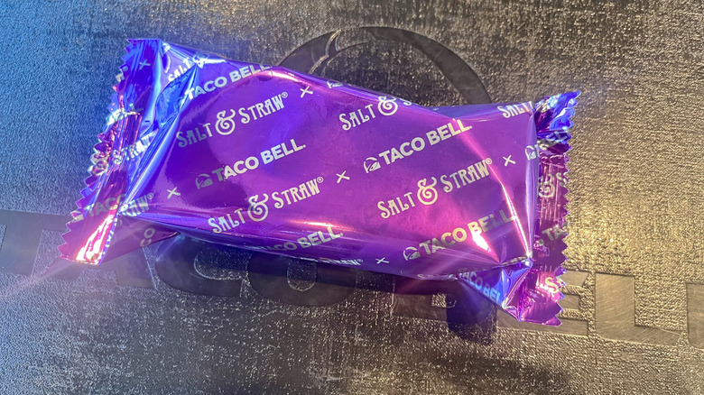 Unopened Churro Ice Cream Taco on Taco Bell tray