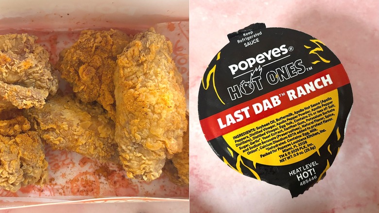 Side-by-side of Popeyes' wings and Last Dab Ranch sauce