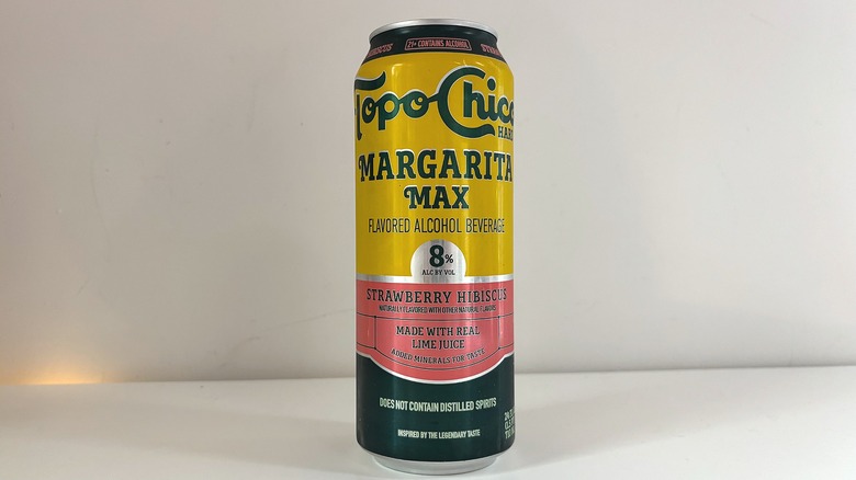Can of Topo Chico Margarita Max on white table