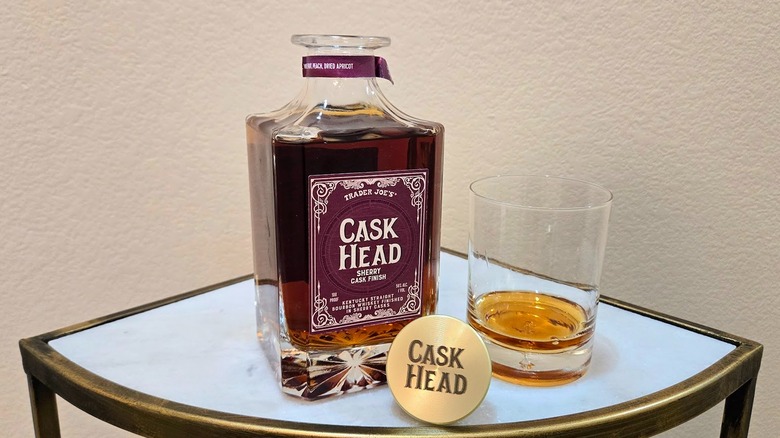 Trader Joe's Cask Head Bourbon bottle and glass