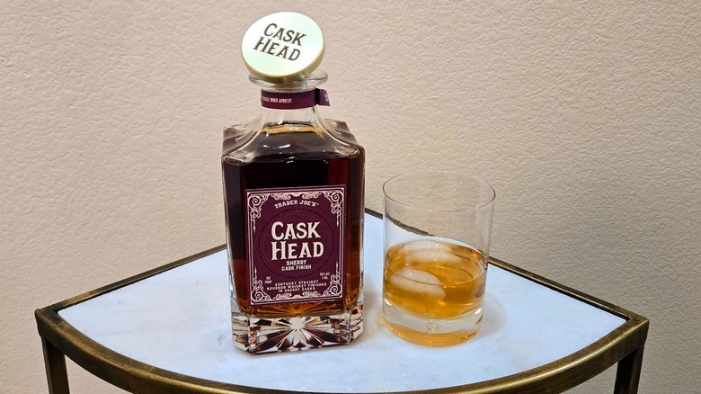 TJs Cask Head bourbon and rocks glass with ice