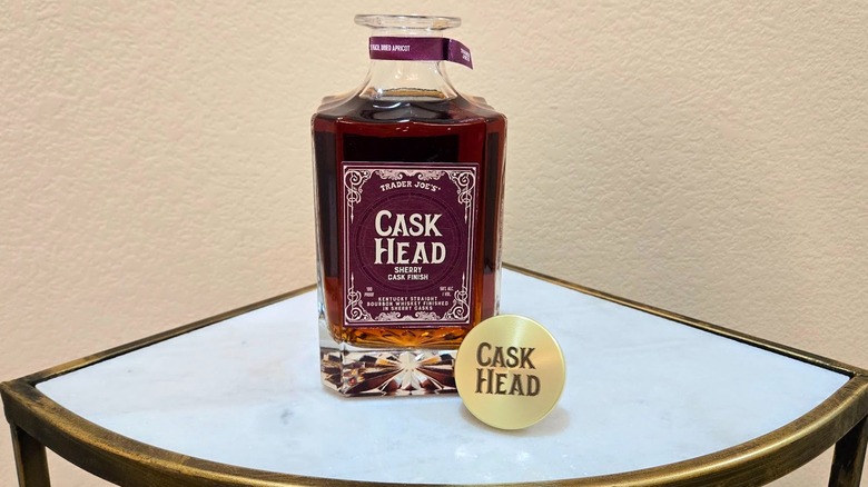 Open bottle of Trader Joe's Cask Head Sherry Cask Finish Kentucky Straight Bourbon
