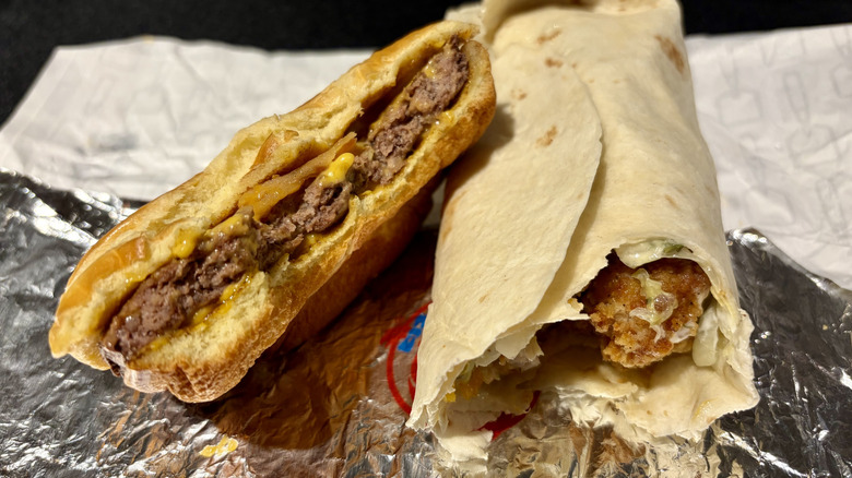 The new cheesy Bacon Cheeseburger and Chicken Tenders Ranch Wrap at Wendy's