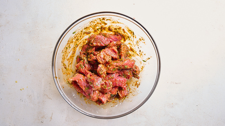 steak coated in seasonings