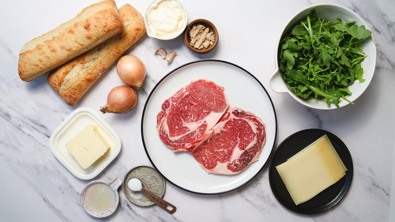 Ingredients for ribeye steak sandwich