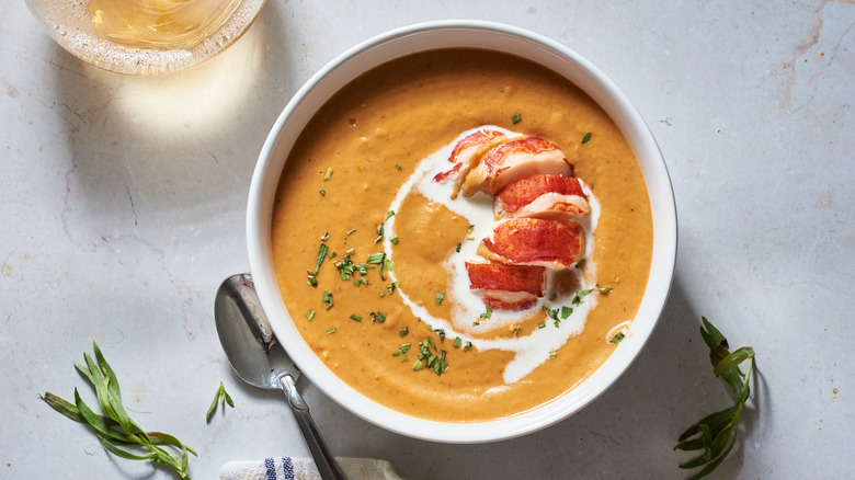 lobster bisque with spoon