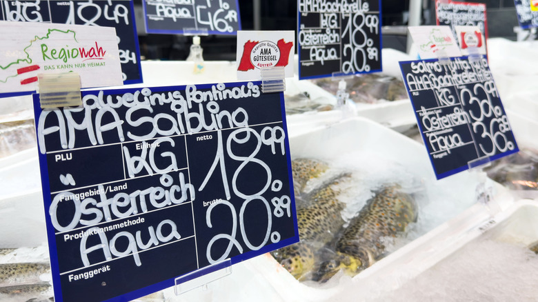 Austrian fish market with prices clearly shown