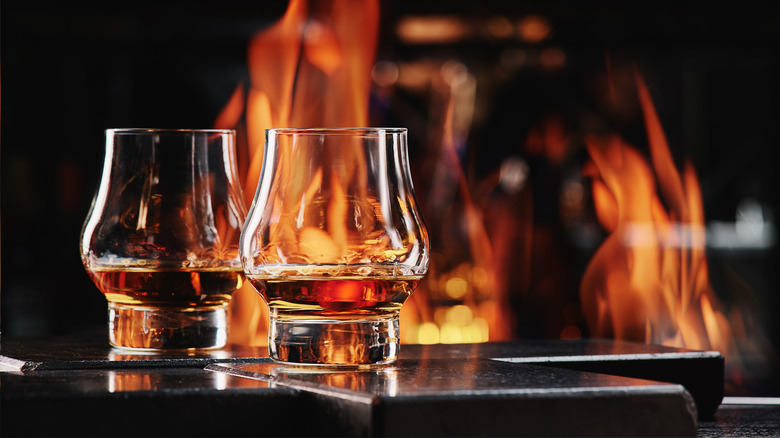 Scotch by fireplace