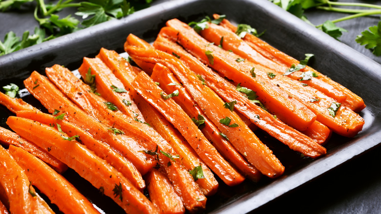 sheet pan of roasted carrots