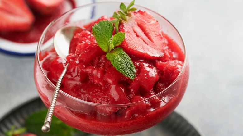 strawberry sorbet in a glass