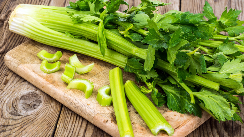 celery bunch with sliced stalks