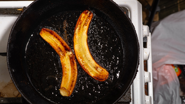 bananas frying in pan