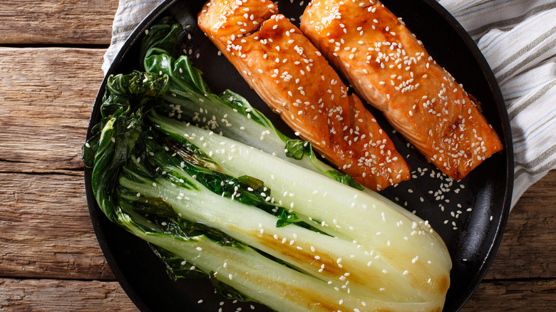 roasted bok choy with salmon