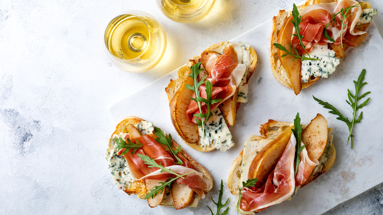 roasted pear and cheese crostini