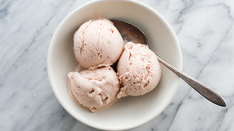 Scoops of roasted strawberry gelato