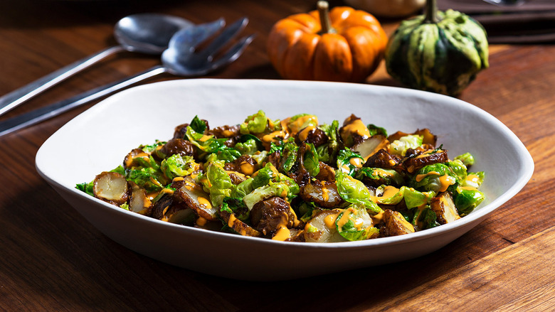 Roasted Sunchokes with Brussels Sprout Leaves