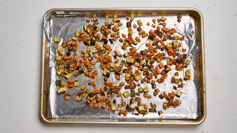 roasted veggies on a sheet tray