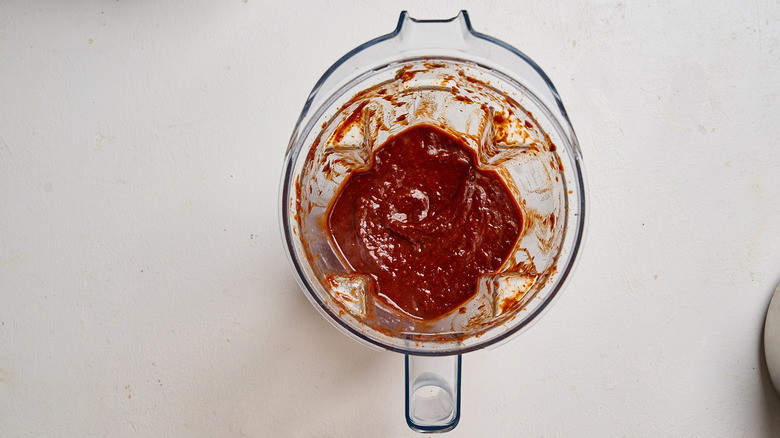 blended enchilada sauce in a blender