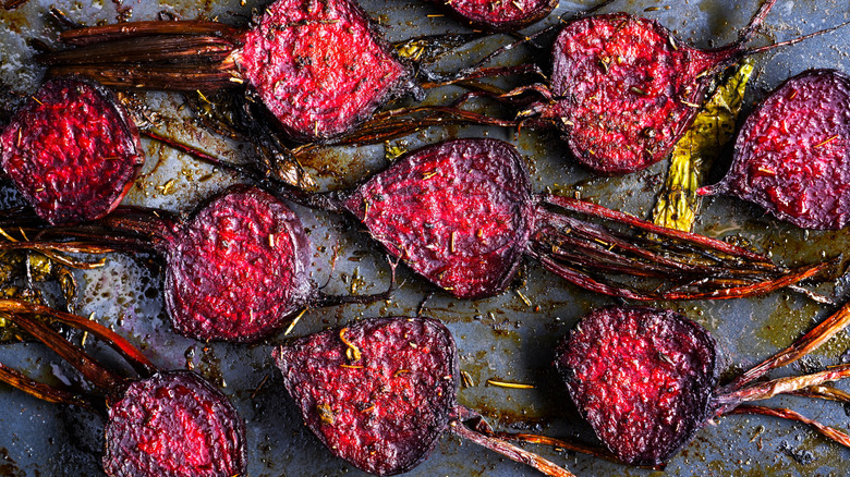 A tray of roasted beets