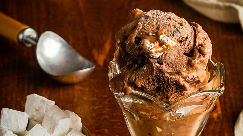 Rocky road ice cream in a bowl 