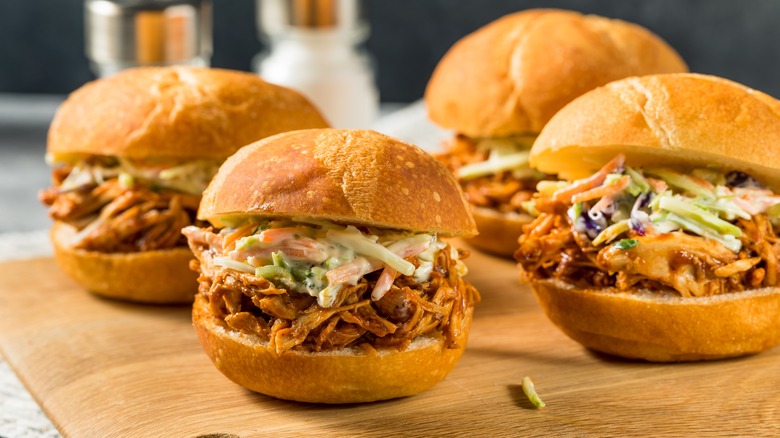 Four barbecue chicken sliders