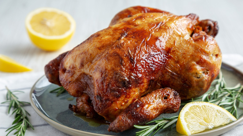 Rotisserie chicken on plate