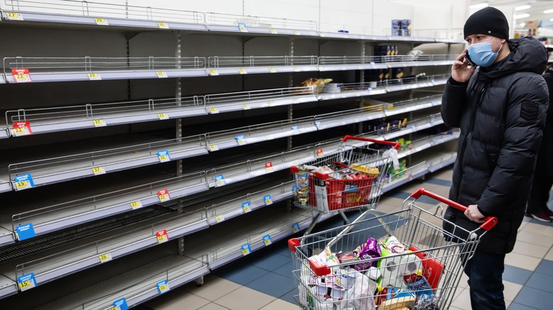 Empty shelves in Ukrainian grocery store
