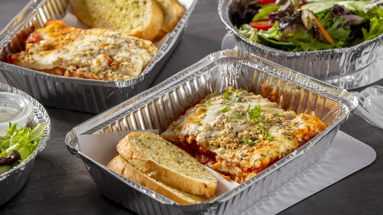 aluminum containers of food