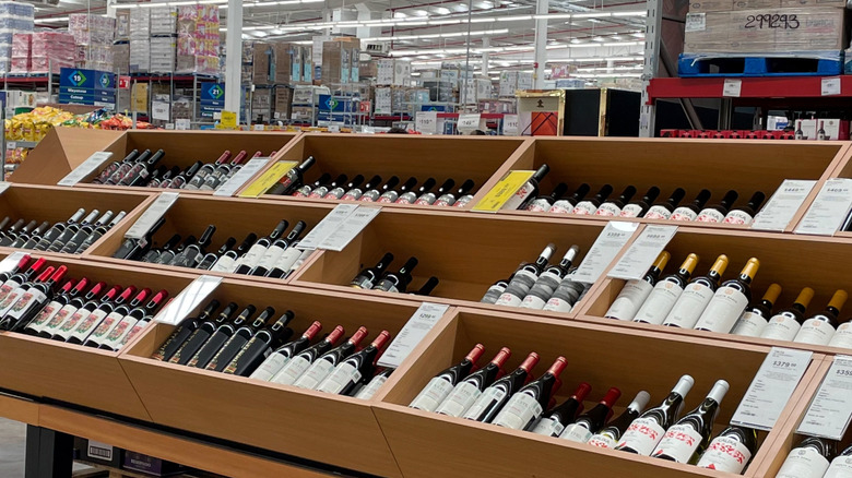 Wine bottle display inside Costco store