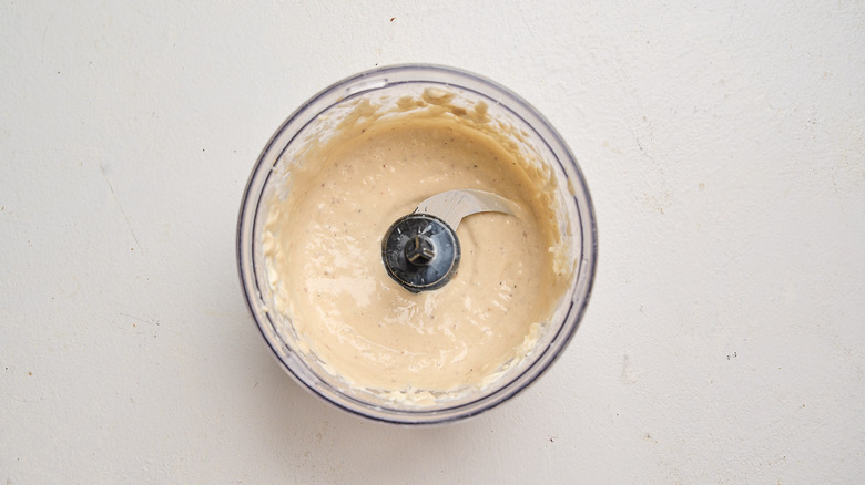 dressing blended in a food processor
