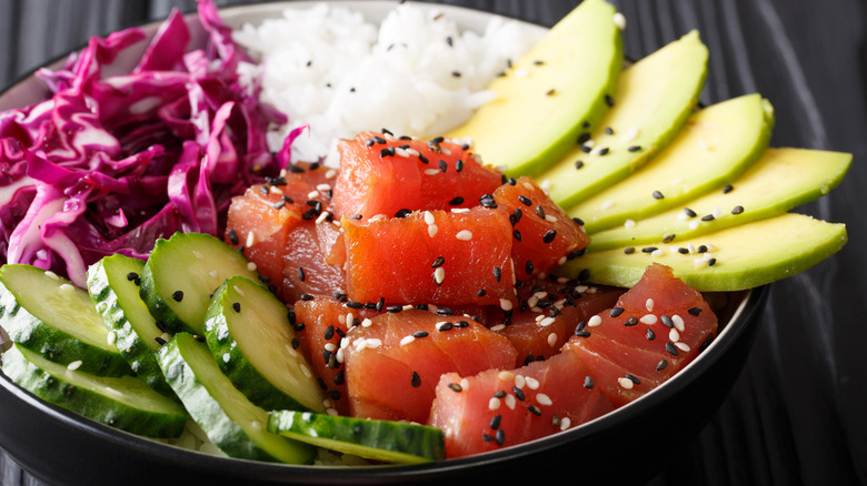 Raw tuna Ahi poke bowl.