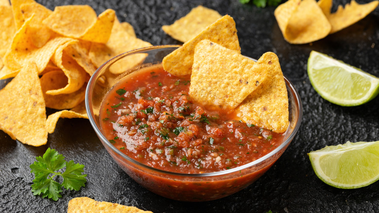 Homemade salsa with chips