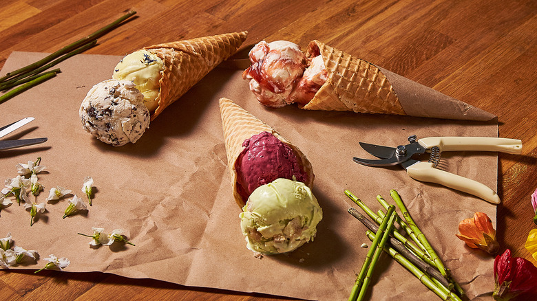 ice cream with lavender in cones