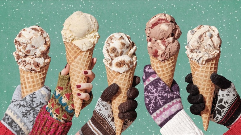 hands holding differient ice cream cones