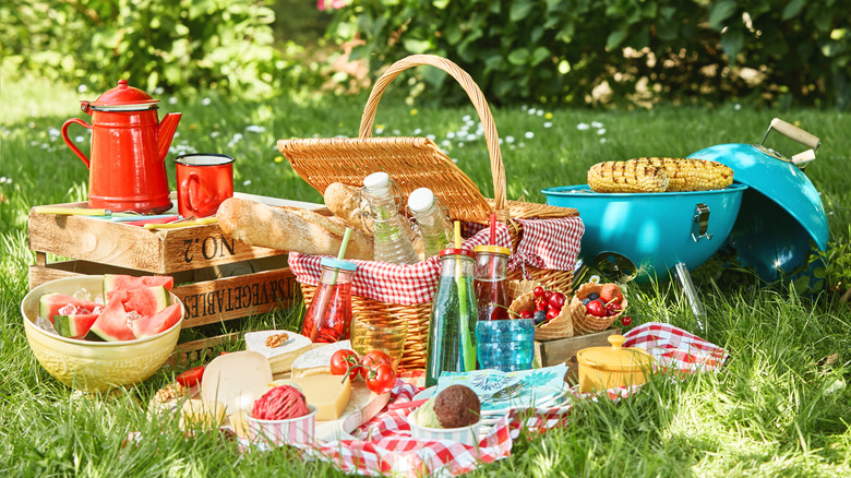 A picnic spread in a park