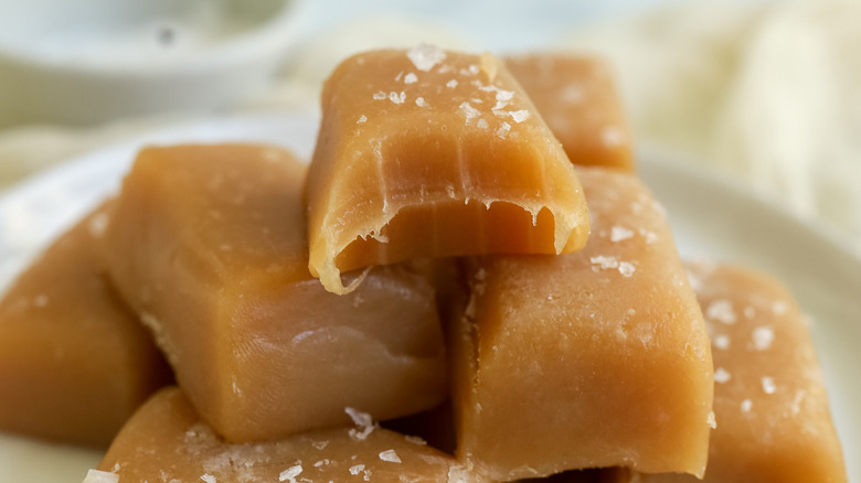 caramel candy with bite taken out