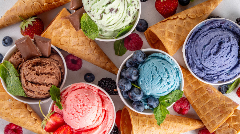 Different types of colorful Italian ice cream