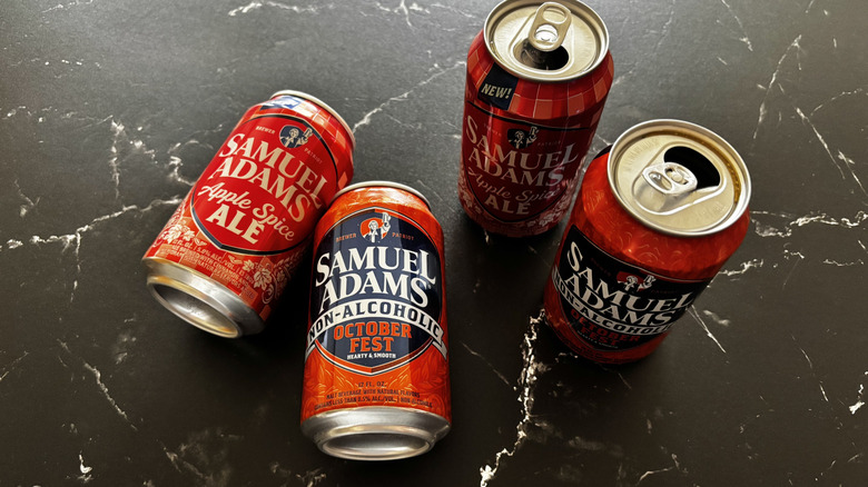 Samuel Adams apple spice ale and NA Octoberfest beer cans