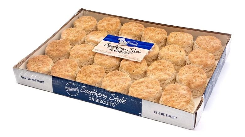 A container of 24 biscuits from Pillsbury on white background