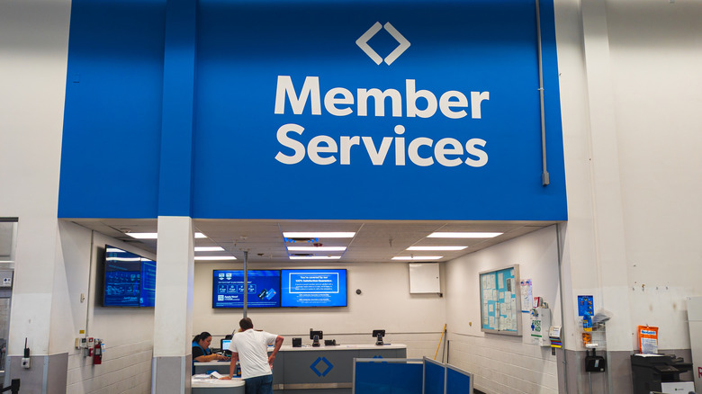 A Member Services desk at a Sam's Club warehouse