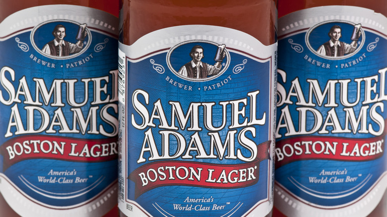 Several bottles of Samuel Adams Boston Lager, with the labels visible