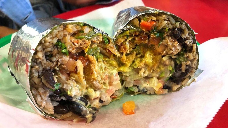A cut burrito at Taqueria El Castillito