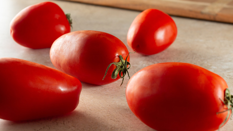 close up of San Marzanos tomatoes