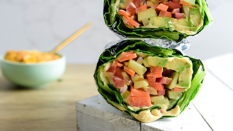lettuce wraps with vegetables in foil